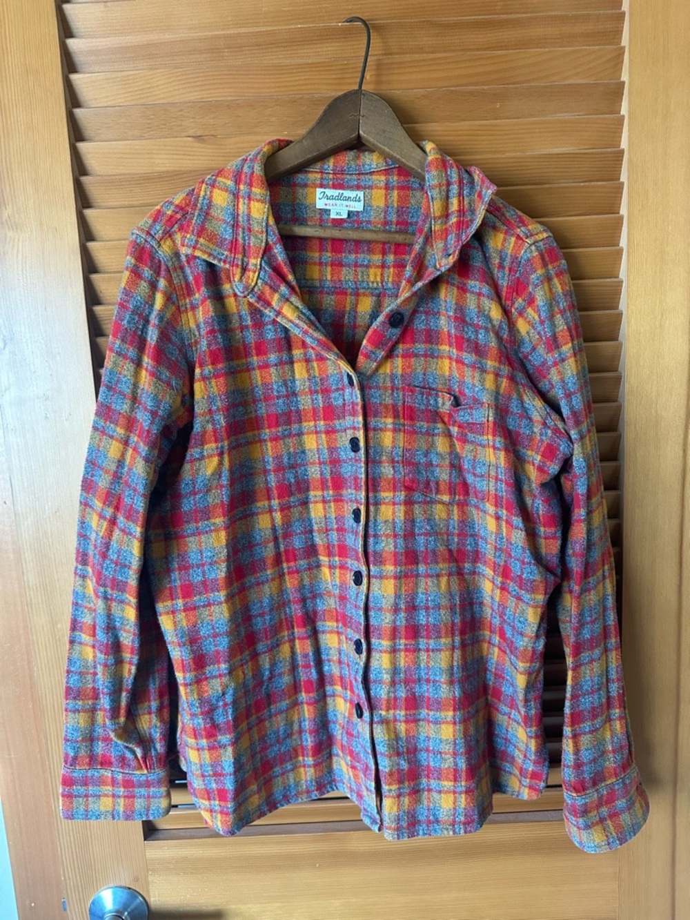 Tradlands Flannel Button Up Red Grey Orange Top XL Womens